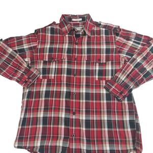Orvis Mens Red Plaid Button-Up Long Sleeve Shirt Medium 100% Cotton